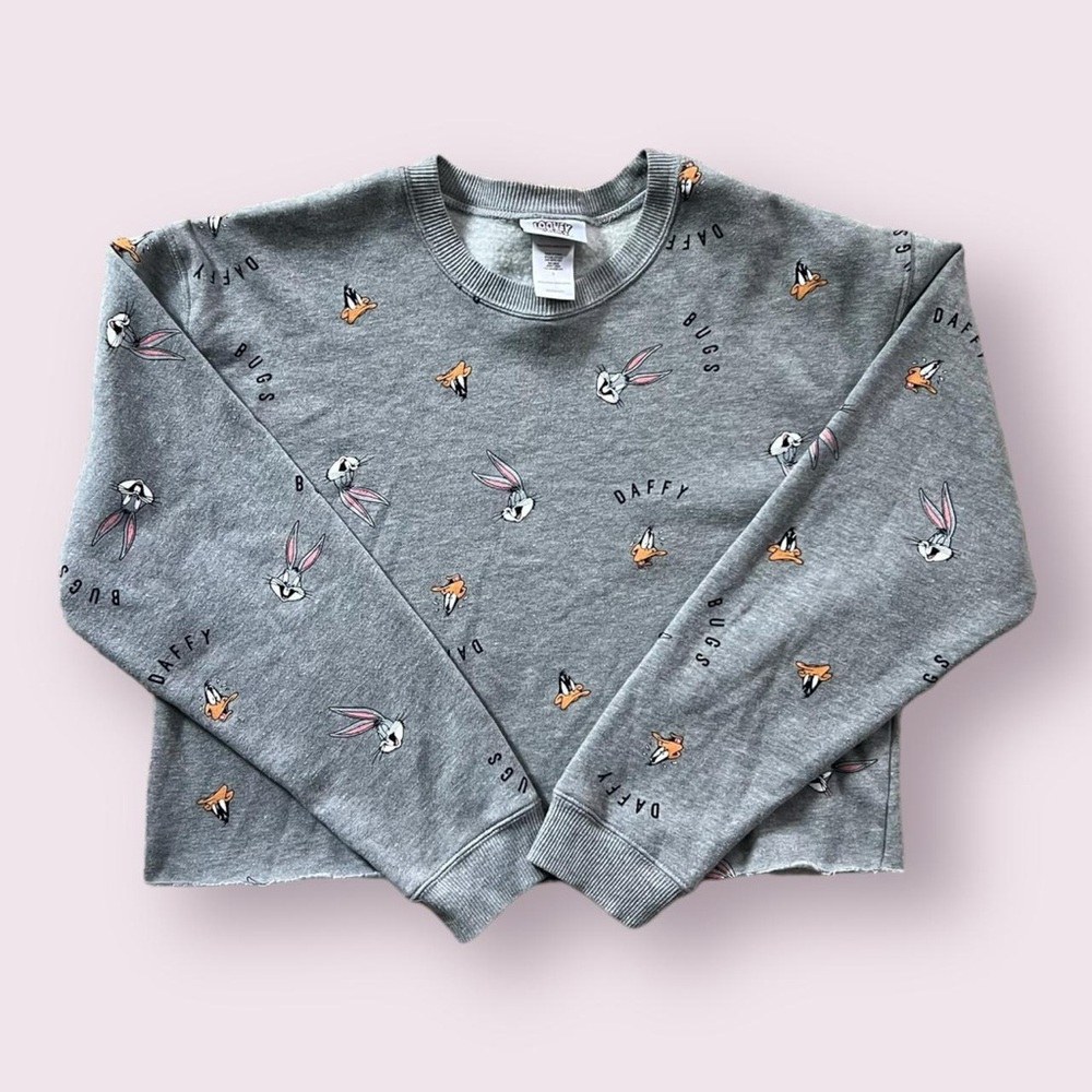 Looney Tunes Bugs Bunny Daffy Duck Gray Crop Women’s Sweatshirt - Grey
